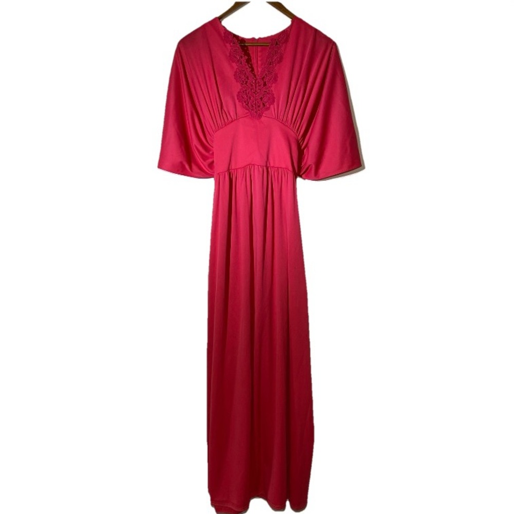 Vintage Sears Loungewear Pink Long Flowy Dress with Lace Front Women’s Medium